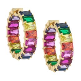 Rainbow CZ Hoop Earge pour femmes Baguette carrée carrée en or zircone colorée CZ Fashion Fashion Multimed Bijoux 2178