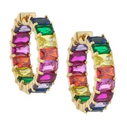 Rainbow CZ Hoop Earge pour femmes Baguette carrée carrée en or zircone colorée de mode CZ multi-couleurs bijoux 324S