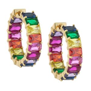Regenboog Cz Hoepel Oorbel Voor Vrouwen Vergulde Vierkante Baguette Zirkonia Kleurrijke Multi Gekleurde Cz Mode Vrouwen Jewelry247v