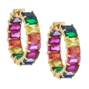Regenboog Cz Hoop Earring Voor Vrouwen Vergulde Vierkante Baguette Zirconia Kleurrijke Multi Gekleurde Cz Mode Vrouwen Jewelry3065