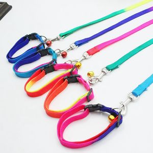 Arc-en-ciel Chien Laisses Réglable Pet Cloche Collier Laisse Nylon Petits Chiens Colliers Chiot Traction Corde Fournitures Pour Animaux YG816