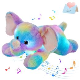 Juguete de peluche de elefante de arcoirbow con LED Light relleno de animales de cuna de la muñeca Música de juguetes Elefante Regalo y Niños 240424