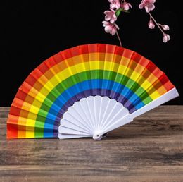 Rainbow -fans vouwen kunst kleurrijke hand vastgehouden fan zomeraccessoire voor verjaardag trouwfeest decoratie feestje