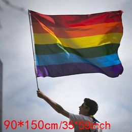 Drapeau arc-en-ciel 3x5FT 90x150cm Drapeau LGBT Bannière Polyester Coloré Drapeau Arc-en-ciel Décoration Extérieure Bisexuel Pansexuel Drapeaux De Jardin WVT0721