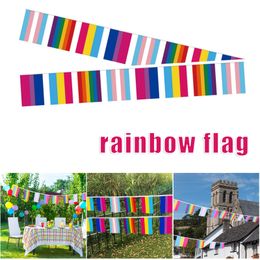 Rainbow Flag String Rechthoek Strepen Polyester Banner Kleurrijke Decoratie voor Courtyard Festival Party