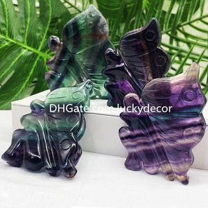 Regenboog fluoriet vlinder sprookjeskwarts kristal geschenk chakra reiki genezing faeries tuin ornament kleurrijke natuursteen gesneden engel faery godin standbeeld decor