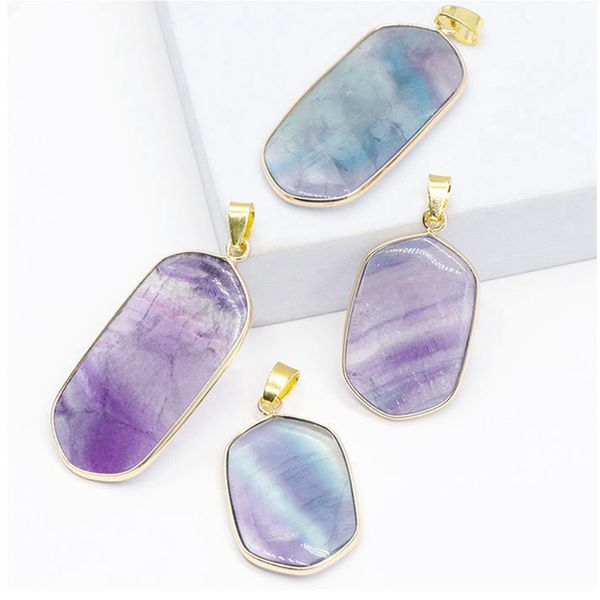 Pendentifs en Fluorite arc-en-ciel, pour la fabrication de bijoux, colliers, boucles d'oreilles, cristal de guérison, énergie négative, méditation, breloques de Yoga