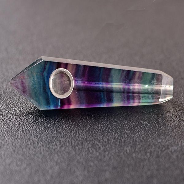 Rainbow Fuorite Fumer Pipe Starbke Carb Trou Natural Crystal Quartz Tobacco Pipes Crystal Wand Point Cigars Harkah Bong ME6007668