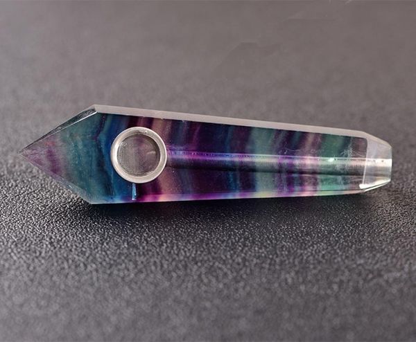 Rainbow Fluorite Fumer Pipe Starbke Carb Trou Crystal Natural Crystal Tobacco Pipes Crystal Wand Point Cigars Harkah Bong ME1208052