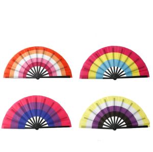 Abanicos plegables de arco iris LGBT Abanico de mano colorido para mujeres Hombres Orgullo Decoración de fiesta Festival de música Eventos Danza Rave Suministros SN4382 LL