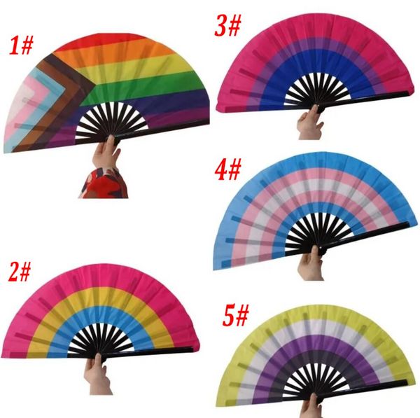 Rainbow Folding Fans LGBT Colorful Hand-Held Fan para Mujeres Hombres Pride Party Decoration Festival de música Eventos Dance Rave Supplies G0512