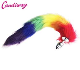 Rainbow Foxdog Tail Metal Furry Anal Plugy Sexy Toys Butt Butt BdSm Flirt Anus Plug pour les femmes Wild Cat Tail Adult Toy Stim Y1811087743754