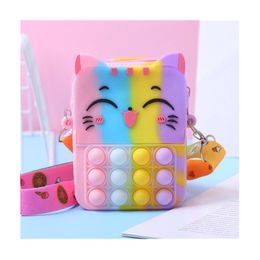 Rainbow Fruit Messenger Bag Fidget Juguete Fresa Piña Push Bubble Bolsa de silicona Anti Toys Toys Girls Gifts W8