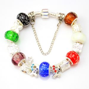 Rainbow Glass Beads Crystal charms Chapado en plata Chamilia Beads Pulsera Brazaletes para mujeres Glow in The Dark