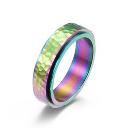 Regenboog goud roestvrij staal draaibare ringen band beat hameren onregelmatige patronen roterende ring voor dames heren sieraden