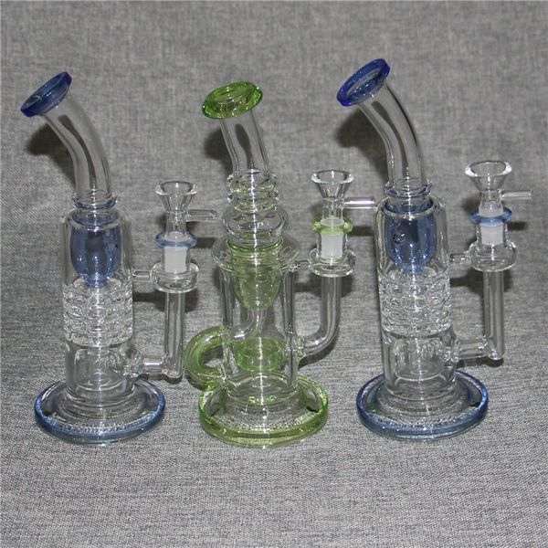 Rainbow Green Blue 3 Styles Hookahs Glass Bong Oil Dab Rigs Junta hembra 14.5mm Heady Recycler Bubblers Bowl Ash Catcher