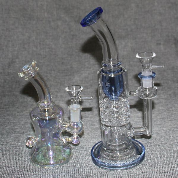 Arc-en-ciel Vert Bleu Narguilé Bongs En Verre Épais Fumer Des Tuyaux En Verre Grand Recycleur Dab Rigs Bong À Eau Avec 14mm Bol Mâle