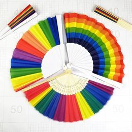 Rainbow Hand Held Vouwventilator Zijde Opvouwbare Handventilator Vintage Stijl Regenboog Ontwerp Held Fans Feestartikelen 831