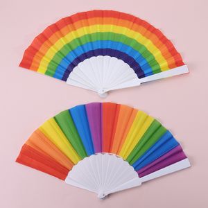 Rainbow Handheld Folding Fan Espagnol Rainbow Folding Dance Performance Décoration de la maison Ventilateur pour le festival de décoration de fête de mariage