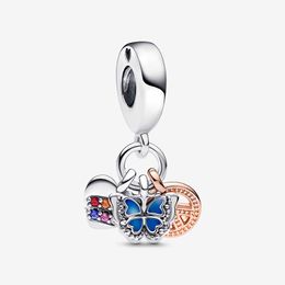 Rainbow Heart Butterfly Peace Triple Dangle Charm Pandora's 925 Sterling Silver Charms Set Diseñador Pulsera Charm Collar Colgante con caja original Calidad superior