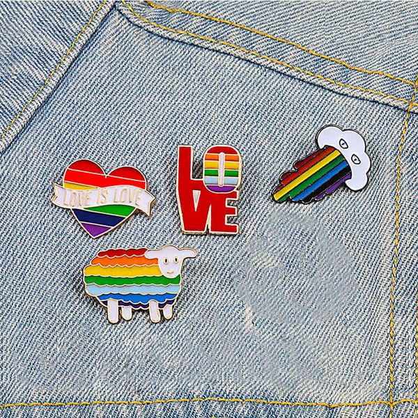 Arc-en-ciel coeur nuage broche broches créatif Yeh doigt crayons colorés mouton émail métal broche Badge vêtements Denim vestes bijoux