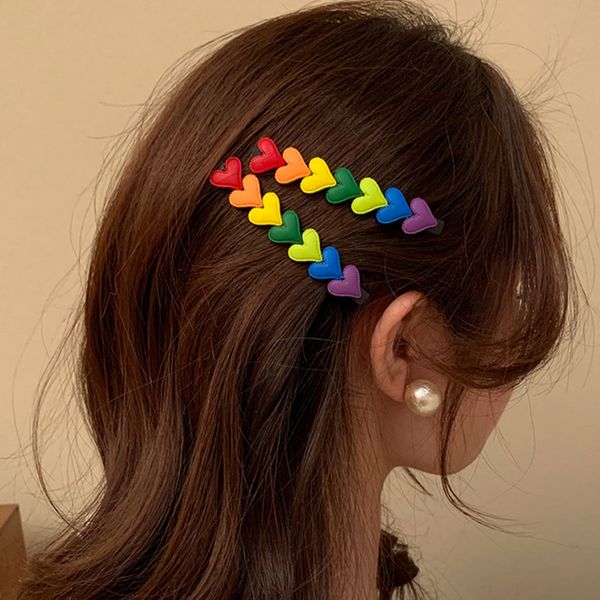 Arc-en-ciel coeur pince à cheveux femmes fille Multioclor coeur Barrettes cadeau pour amour petite amie mode cheveux accessoires