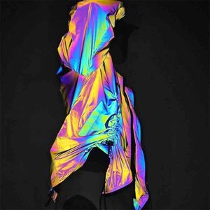 Rainbow hip hop hop veste réfléchissante hommes mode de cordon de cordon de cuillère fermeture à glissière de fermeture à glissière à vélo à vélo à parcourir Vêtements fluorescents 210522