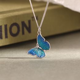 Cerceau arc-en-ciel 2021, chaîne ras du cou papillon bleu avec pendentif en argent Sterling 925, bijoux fins pour femmes, nouvelle collection