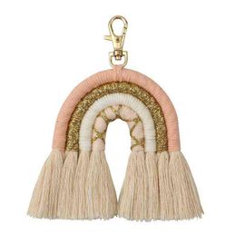 Regenboog sleutelhangers vrouwen boho handgemaakte sleutel houder sleutelhanger macrame tas charme auto hangende sieraden geschenken aa220318