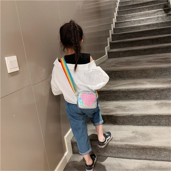 Rainbow Laser Hearts Sac à main Sac à bandoulière unique Sac à bandoulière pour enfants Sac à bandoulière coloré Pochette de sport en plein air Sac pour bébé 1480 B3