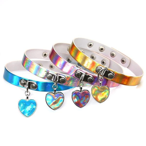 Arc-en-ciel Laser amour coeur collier en cuir PU collier tour de cou collier sous esclave collier pour femmes bijoux de mode