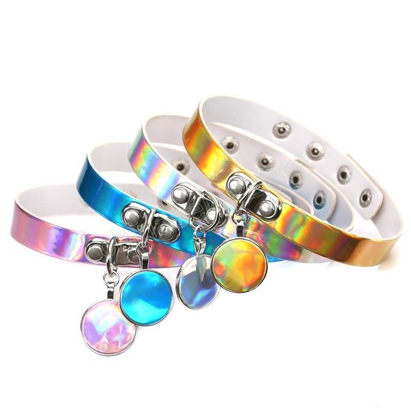 Arco Iris láser colgante PU gargantilla Collar Sub esclavo collares para mujeres joyería de declaración