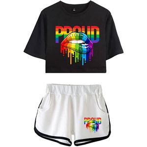 Regenboog lesbisch stel grappige bijgesneden vrouwen t -shirt zomer casual tracksuit shorts mouw t shirts en klassieke sport shorts