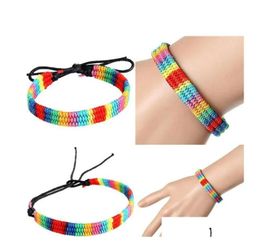 Rainbow LGBT Pride Charm brazalete hecho a mano Pulsera de cuerda ajustable trenzada para joyas de pulsera LGBTQ lésbica gay 0416