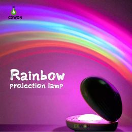 Romantische LED-effecten Rainbow Projection Lamp Shell Kleurrijke Atmosfeer Lichten Nieuwigheid Sterrennacht Licht USB Opladen Roze Groen