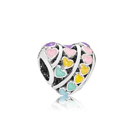 Rainbow Love Heart Bead Charms pour Pandora Real 925 Sterling Silver Charm Set Snake Chain Bracelet Making Components Womens Jewelry charm avec boîte d'origine