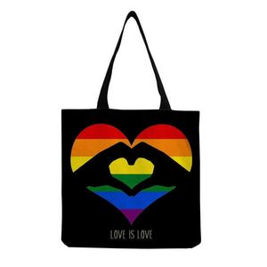 Rainbow Love Print Handtas Student Schoudertas Mode Eenvoudige Tote Bag 0704-111