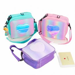 Regenboog Liefdevol Hart Laser Lunch Tas Draagbare Bento Pouch voor Kinderen Thermisch Geïsoleerde Lunchbox Tote Koeltas Schoudertas i0wL #