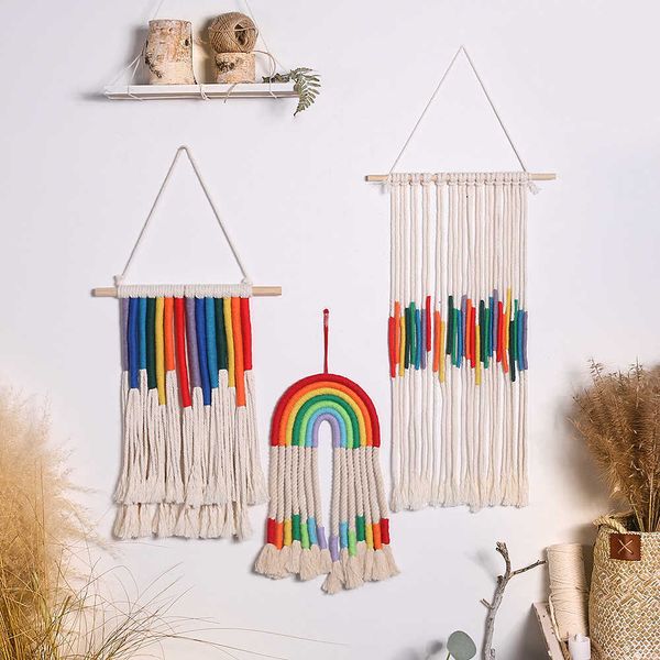 Arc-en-ciel macramé tenture murale Boho gland Christma chambre décor Kawaii bébé enfants pépinière chambre décoration de la maison cadeau 210609