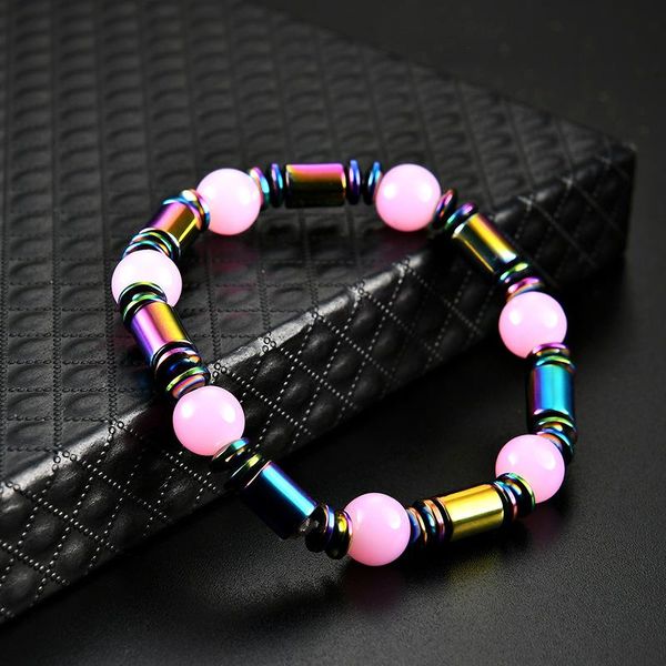 Bracelet en hématite magnétique arc-en-ciel, perles roses, chaîne, puissance, bijoux sains, cadeau pour femmes et hommes