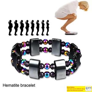 Braceletas de hematita magnética de arcoiris de piedra String String String Pulsera multicapa Mincha de brazalete Joyería de moda