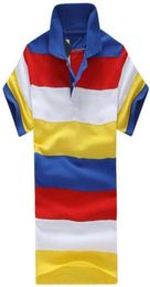 Regenboog mannen gestreepte polo shirts kleine paarden borduurwerk heren slanke polo's tops mannelijke camisa jersey t -shirt rood geel S2XL9094877