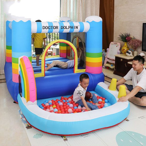 Rainbow Moonwalk Bounce House Castillo Inflable Jump Ball Pit Bouncer Patio Trasero Casa de Juegos de Salto al Aire Libre para niños pequeños Fiesta en Interiores Blow Up Jumper Juguetes pequeños