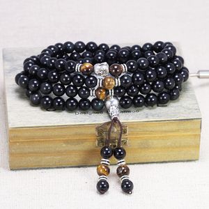 Bouddha Buddha Bouddha Baracelet 108 Perles Avec Naturel Tiger Eyes Pierre Amulette Charme Bracelets pour hommes et femmes