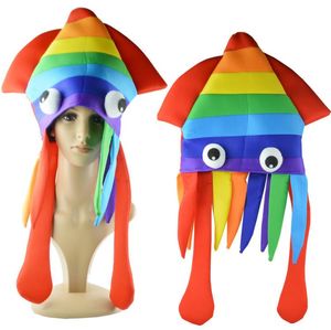 Regenboog octopus hoed feest kleurrijke inktvis cap Halloween cosplay zeedier kostuum grappige gekke headwear accessoires prestaties props sn6883