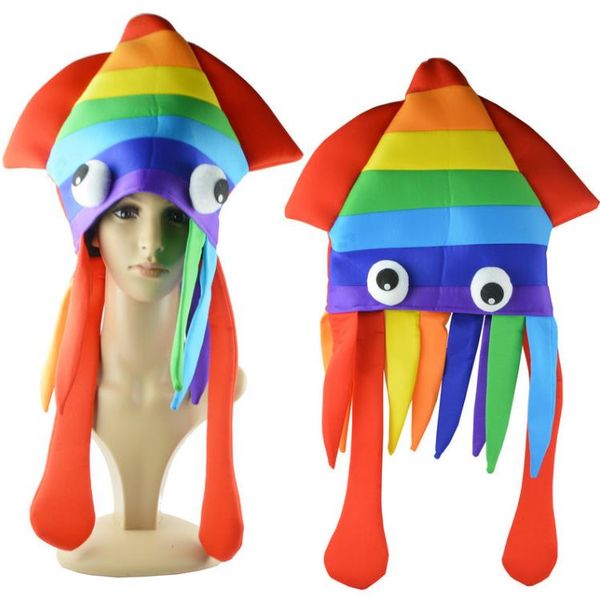 Chapeau de poulpe arc-en-ciel fête chapeau de calmar coloré Halloween Cosplay Costume d'animal de mer drôle accessoires de couvre-chef fou accessoires de performance SN6883