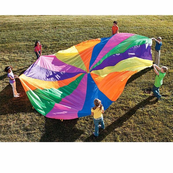 Rainbow Parachute Outdoor Toys Rainbow Outdoor 8 manijas paracaídas de nylon niños paracaídas de juguete 2m/3m/3.6m/4m/5m/6m
