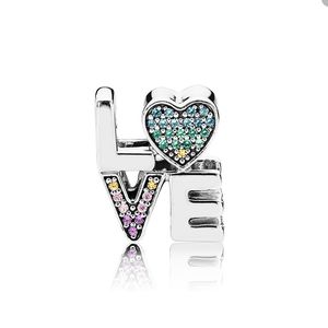 Rainbow Pave Love Charm para Pandora Auténticos encantos de plata esterlina Mujeres Niñas Componentes de joyería Pulsera Brazalete Fabricación de dijes de diamantes de cristal con caja original