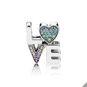 Rainbow Pave Love Charm Plata de ley real para Pandora Pulsera de cadena de serpiente Brazalete Fabricación de dijes Joyería de diseñador para mujer Cuentas con caja original