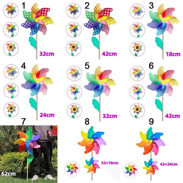 Rainbow Ponheels Windmills de viento de plástico de alta calidad para el jardín doméstico Diy Niños Actividades al aire libre Toya